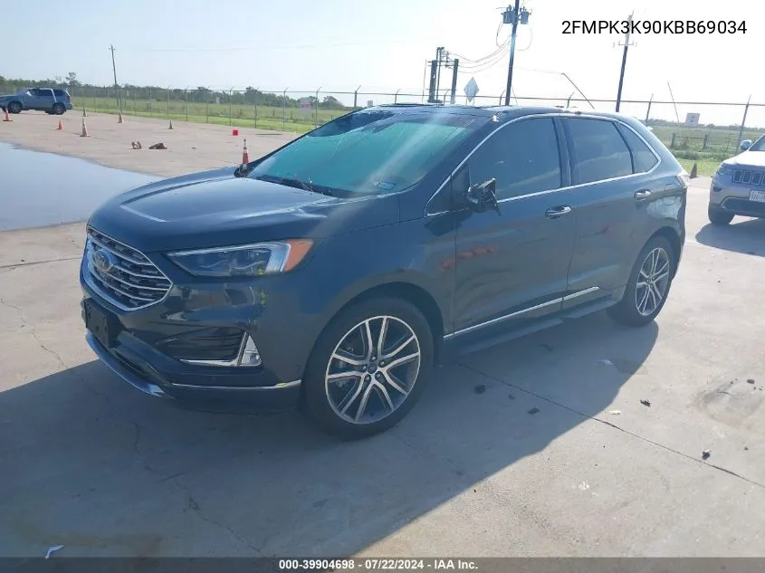 2019 Ford Edge Titanium VIN: 2FMPK3K90KBB69034 Lot: 39904698