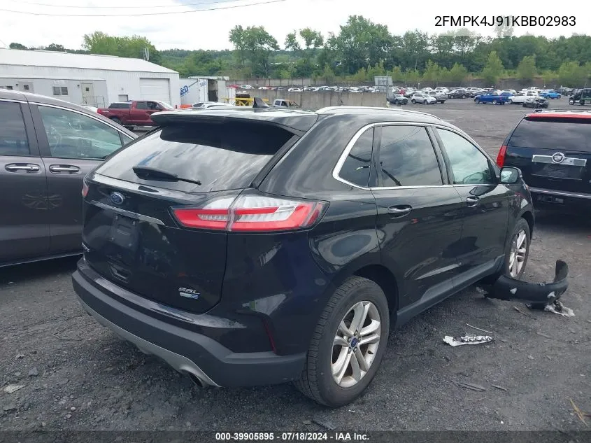 2019 Ford Edge Sel VIN: 2FMPK4J91KBB02983 Lot: 39905895