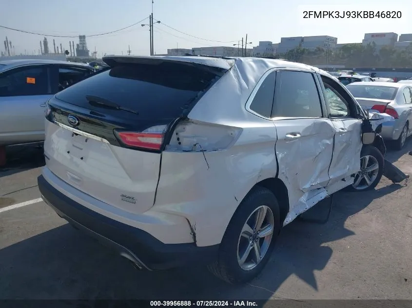 2019 Ford Edge Sel VIN: 2FMPK3J93KBB46820 Lot: 39956888