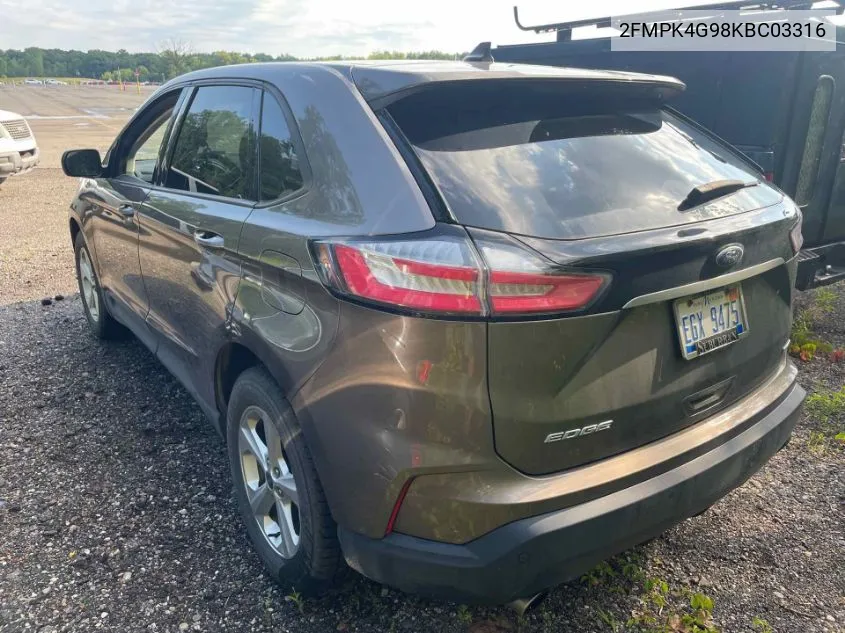 2019 Ford Edge Se VIN: 2FMPK4G98KBC03316 Lot: 40027878