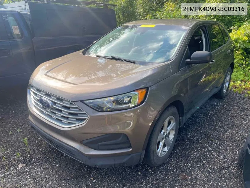 2019 Ford Edge Se VIN: 2FMPK4G98KBC03316 Lot: 40027878