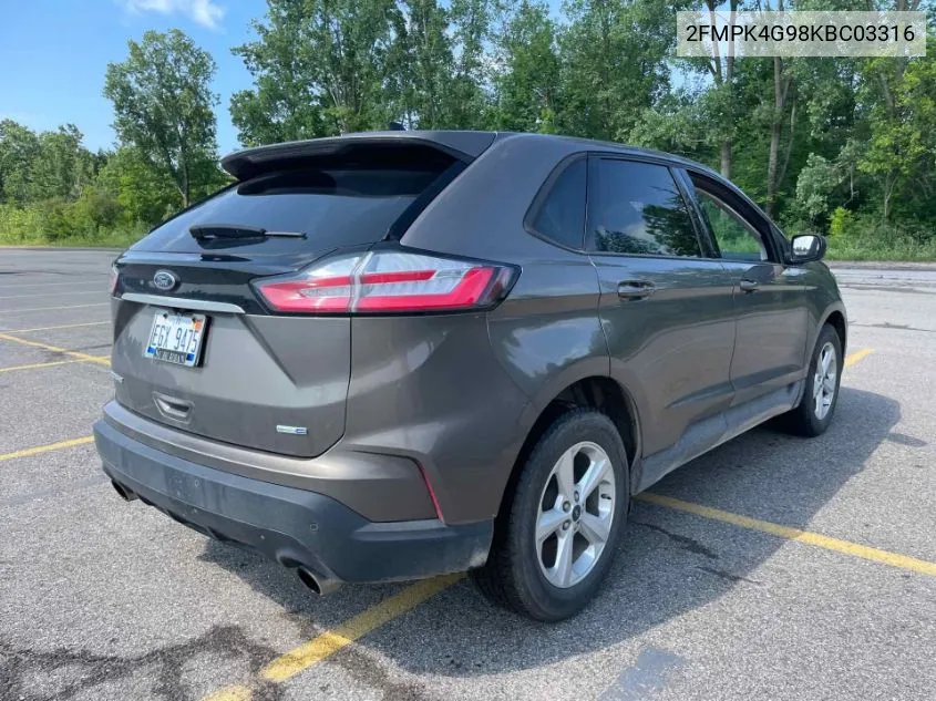 2019 Ford Edge Se VIN: 2FMPK4G98KBC03316 Lot: 40027878