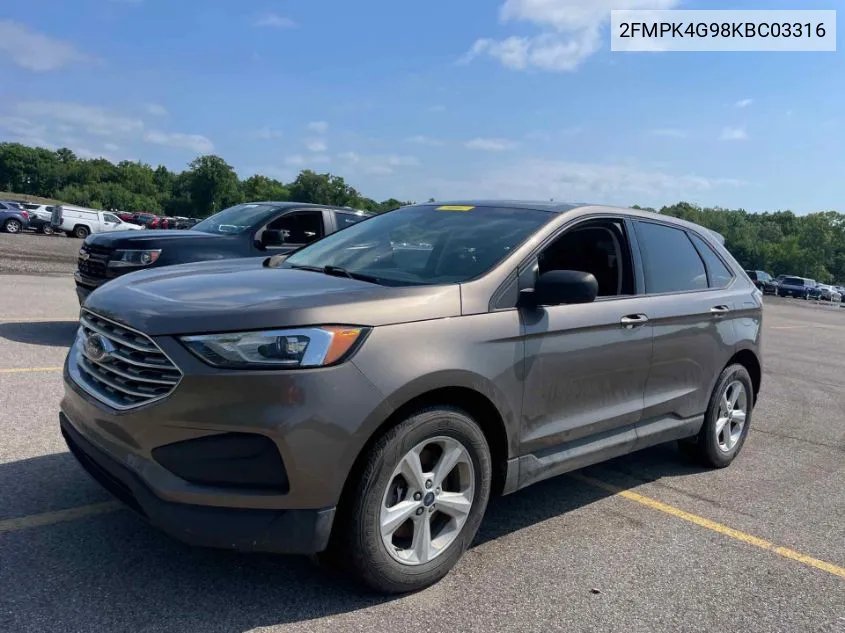 2019 Ford Edge Se VIN: 2FMPK4G98KBC03316 Lot: 40027878