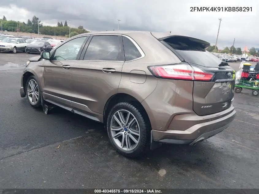 2019 Ford Edge Titanium VIN: 2FMPK4K91KBB58291 Lot: 40345575