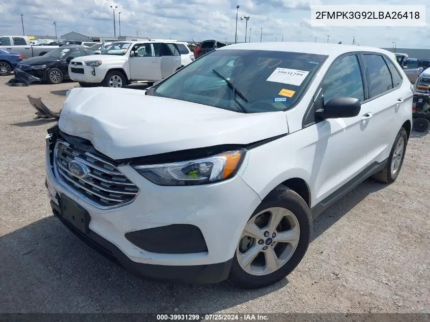 2FMPK3G92LBA26418 2020 Ford Edge Se