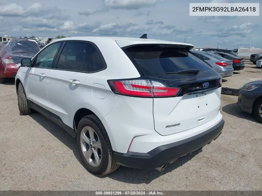 2020 Ford Edge Se VIN: 2FMPK3G92LBA26418 Lot: 39931299