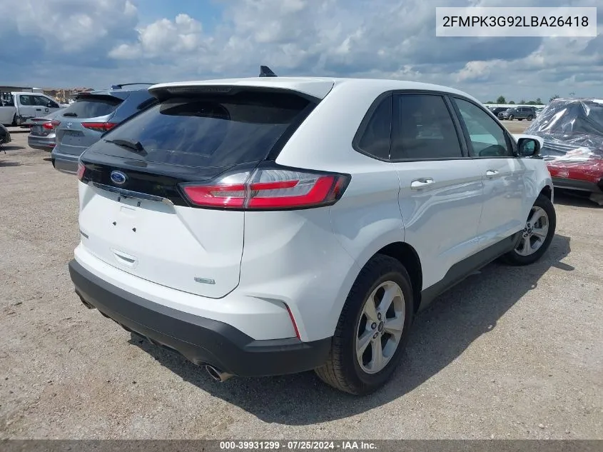 2020 Ford Edge Se VIN: 2FMPK3G92LBA26418 Lot: 39931299