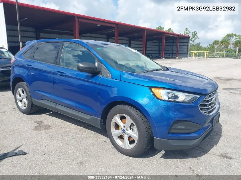 2020 Ford Edge Se VIN: 2FMPK3G92LBB32982 Lot: 39932164