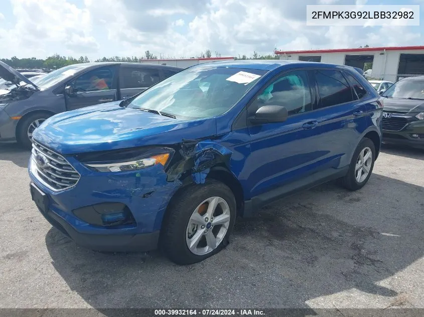 2020 Ford Edge Se VIN: 2FMPK3G92LBB32982 Lot: 39932164