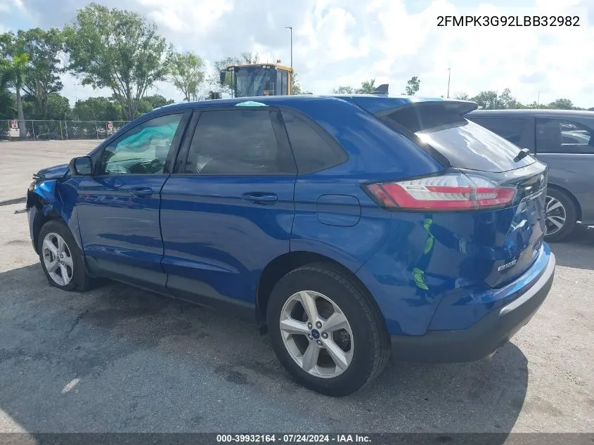 2020 Ford Edge Se VIN: 2FMPK3G92LBB32982 Lot: 39932164