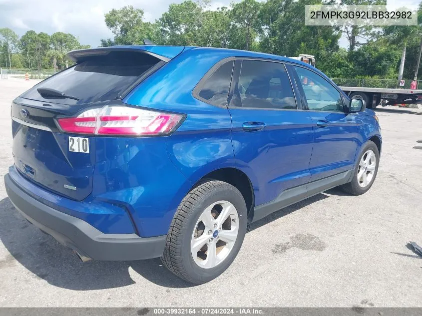 2020 Ford Edge Se VIN: 2FMPK3G92LBB32982 Lot: 39932164