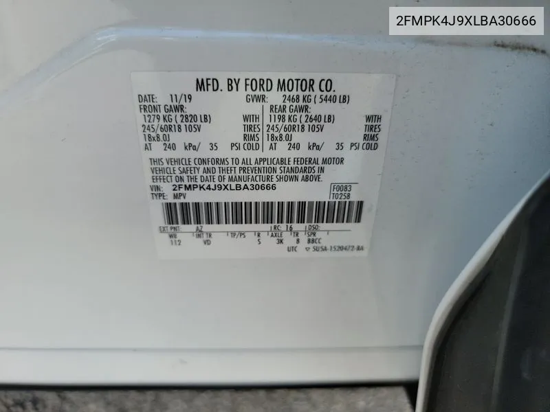 2FMPK4J9XLBA30666 2020 Ford Edge Sel