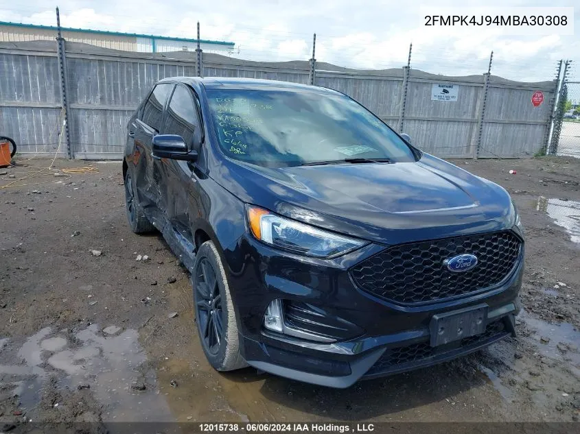 2021 Ford Edge Sel VIN: 2FMPK4J94MBA30308 Lot: 12015738