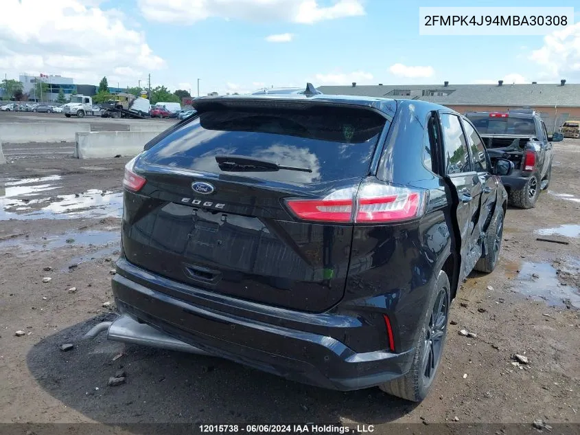 2021 Ford Edge Sel VIN: 2FMPK4J94MBA30308 Lot: 12015738