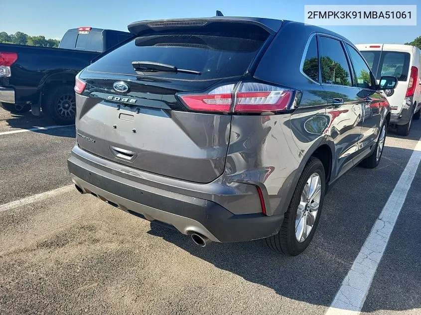 2021 Ford Edge Titanium VIN: 2FMPK3K91MBA51061 Lot: 39976101