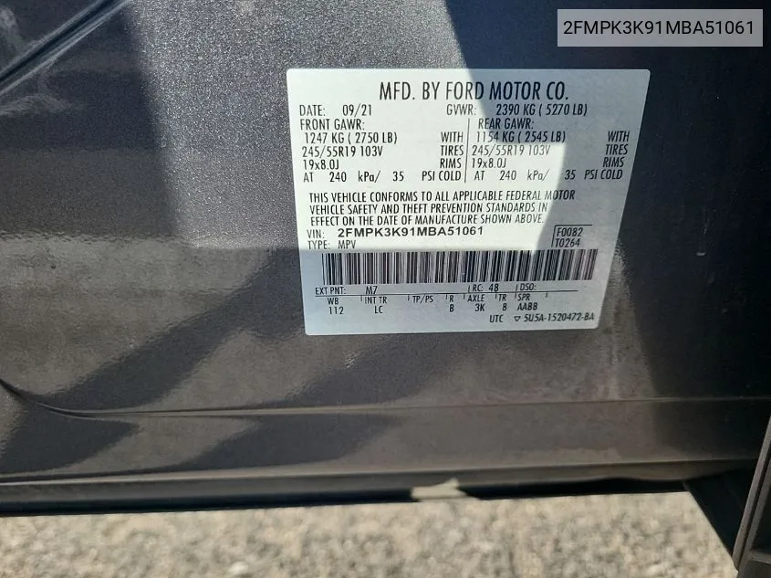 2FMPK3K91MBA51061 2021 Ford Edge Titanium