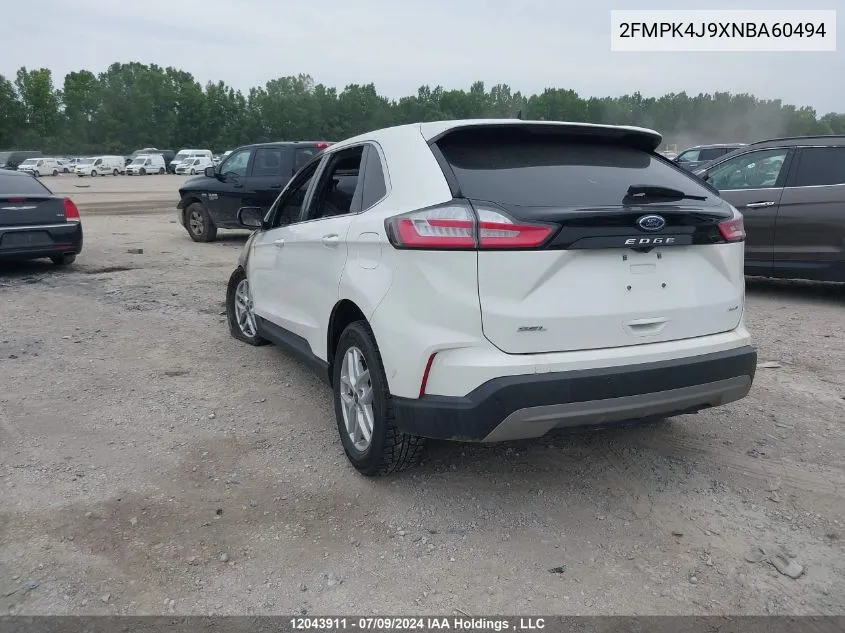 2022 Ford Edge Sel VIN: 2FMPK4J9XNBA60494 Lot: 12043911