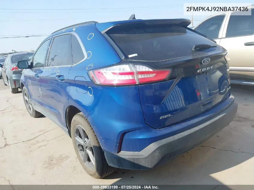 2022 Ford Edge Sel VIN: 2FMPK4J92NBA37436 Lot: 39933199