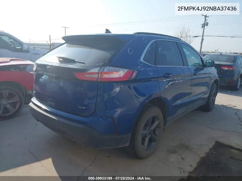 2022 Ford Edge Sel VIN: 2FMPK4J92NBA37436 Lot: 39933199