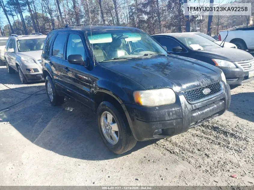 1FMYU03123KA92258 2003 Ford Escape Xlt