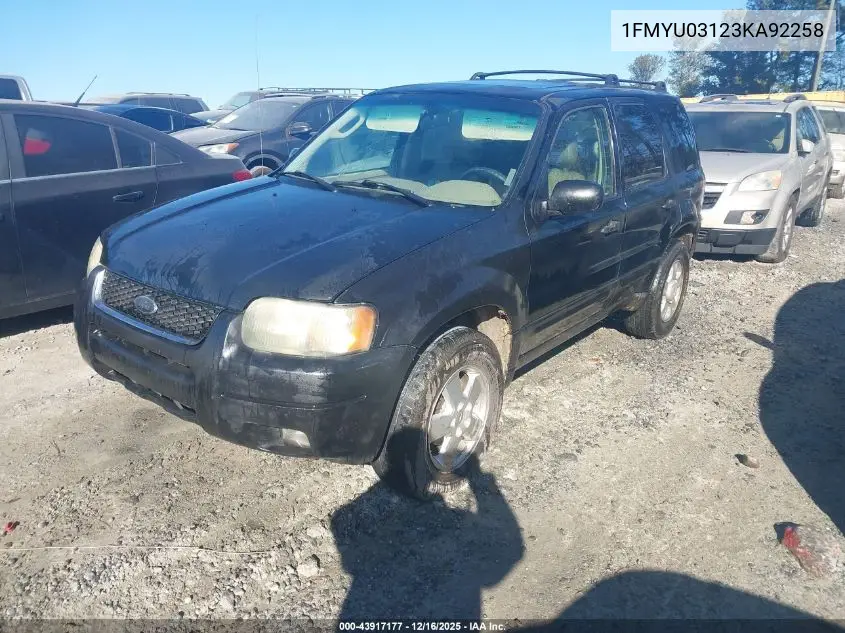 1FMYU03123KA92258 2003 Ford Escape Xlt