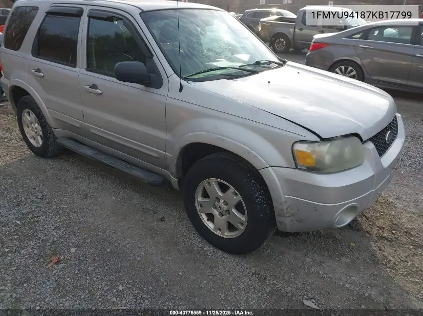 1FMYU94187KB17799 2007 Ford Escape Limited