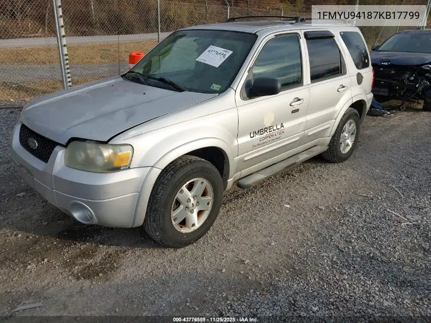 1FMYU94187KB17799 2007 Ford Escape Limited