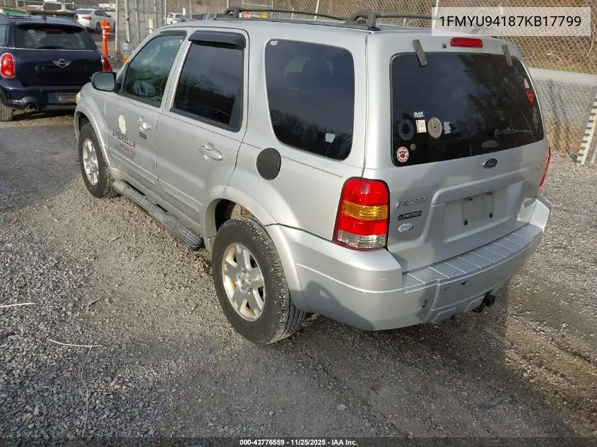 1FMYU94187KB17799 2007 Ford Escape Limited