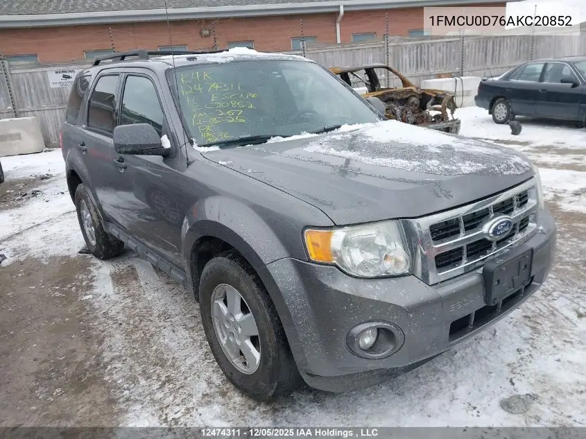 1FMCU0D76AKC20852 2010 Ford Escape Xlt