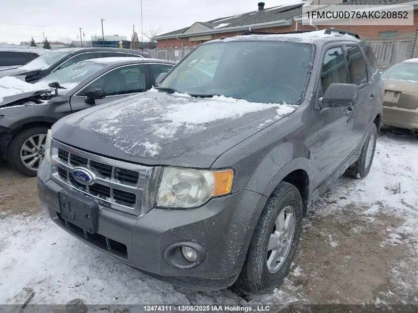 1FMCU0D76AKC20852 2010 Ford Escape Xlt
