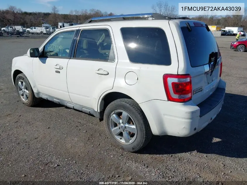 1FMCU9E72AKA43039 2010 Ford Escape Limited