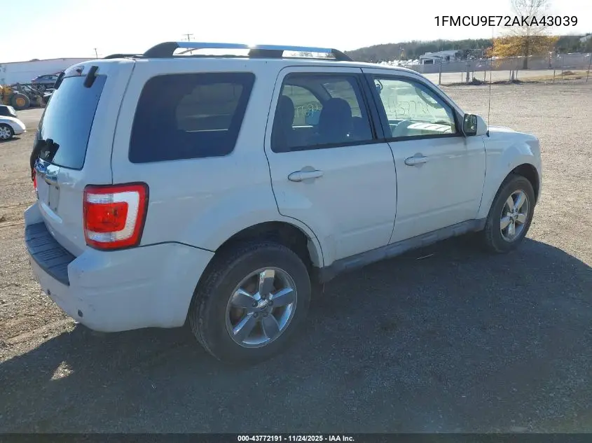 1FMCU9E72AKA43039 2010 Ford Escape Limited