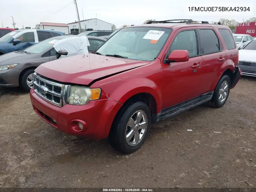 1FMCU0E75BKA42934 2011 Ford Escape Limited