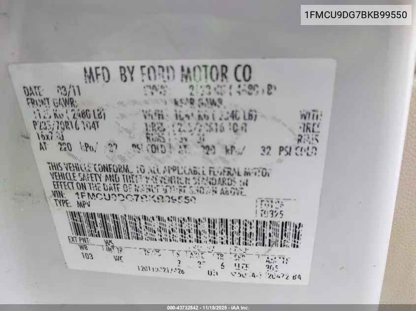 1FMCU9DG7BKB99550 2011 Ford Escape Xlt