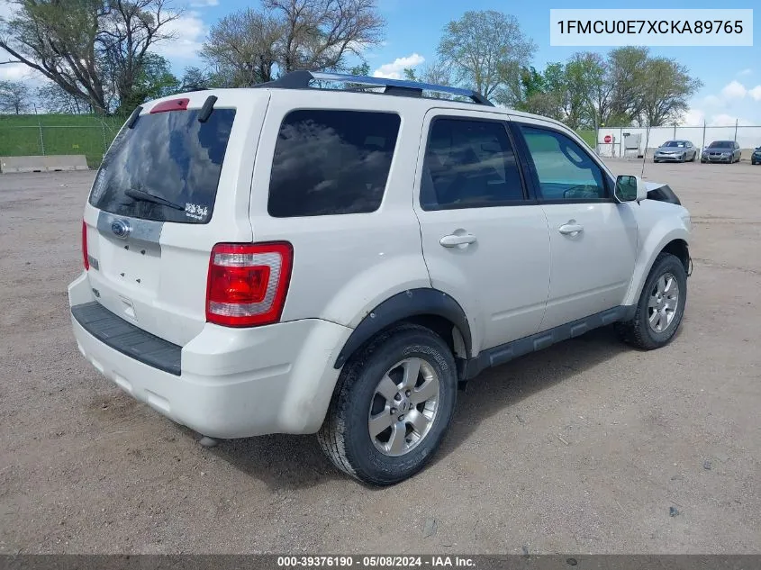 1FMCU0E7XCKA89765 2012 Ford Escape Limited