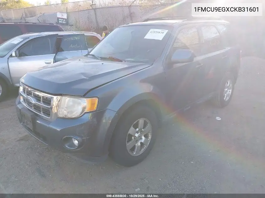 1FMCU9EGXCKB31601 2012 Ford Escape Limited