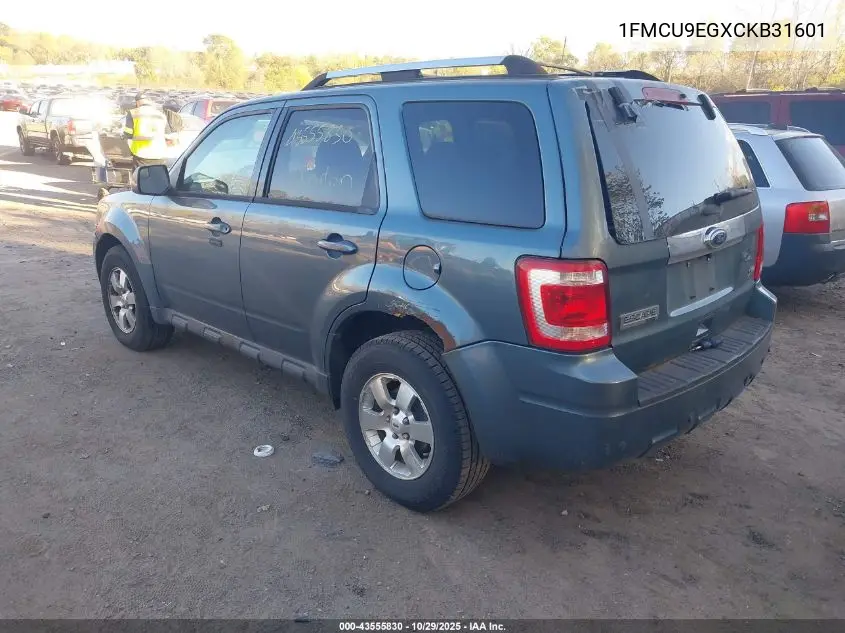 1FMCU9EGXCKB31601 2012 Ford Escape Limited