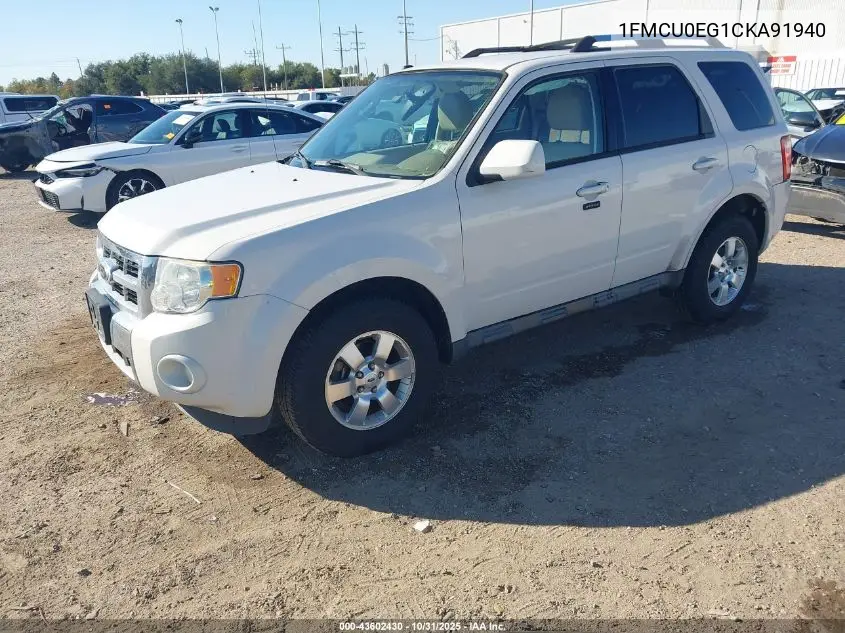 1FMCU0EG1CKA91940 2012 Ford Escape Limited