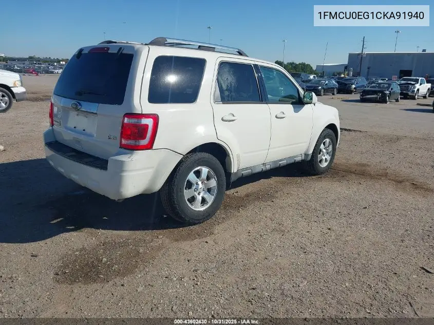 1FMCU0EG1CKA91940 2012 Ford Escape Limited