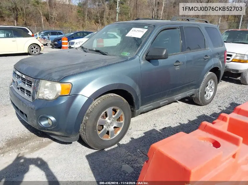 1FMCU0D76CKB52703 2012 Ford Escape Xlt