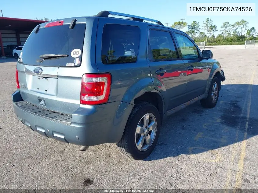 1FMCU0E75CKA74526 2012 Ford Escape Limited