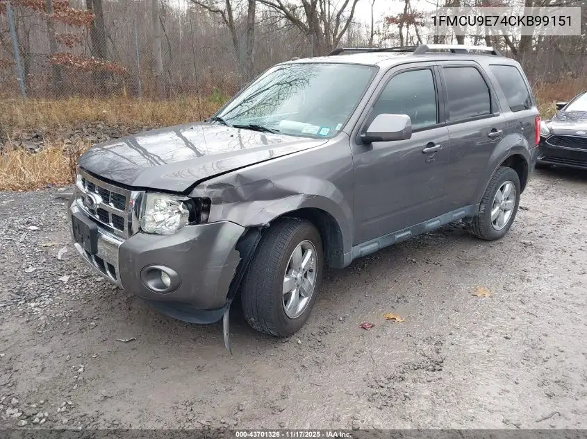 1FMCU9E74CKB99151 2012 Ford Escape Limited