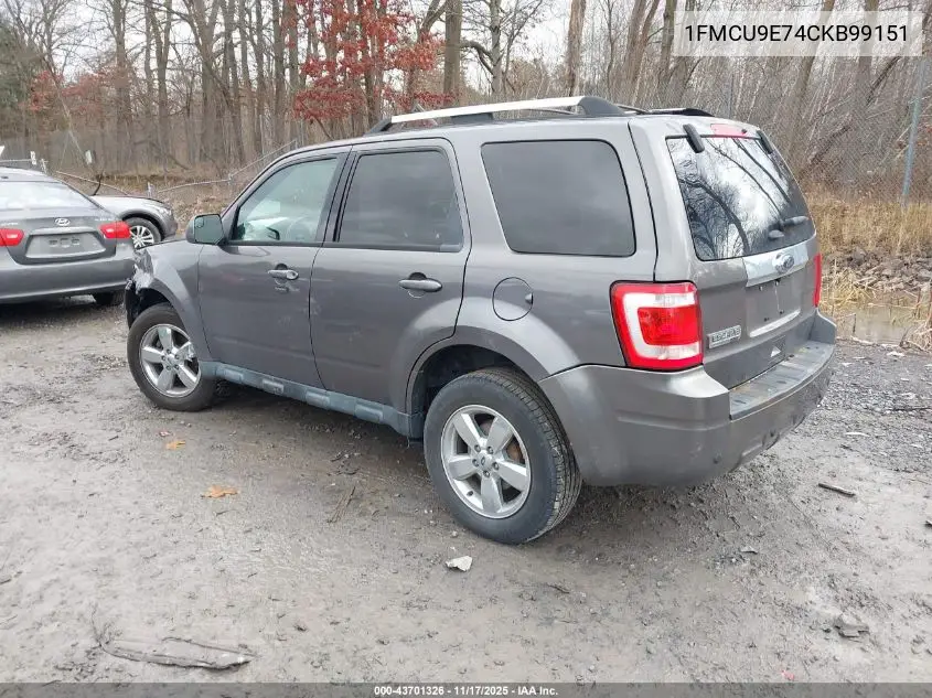 1FMCU9E74CKB99151 2012 Ford Escape Limited