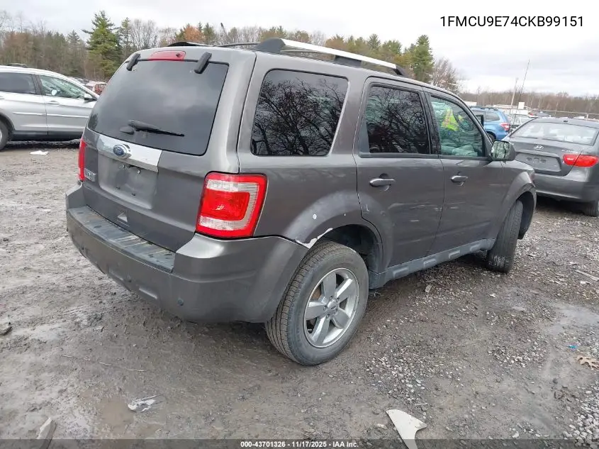 1FMCU9E74CKB99151 2012 Ford Escape Limited