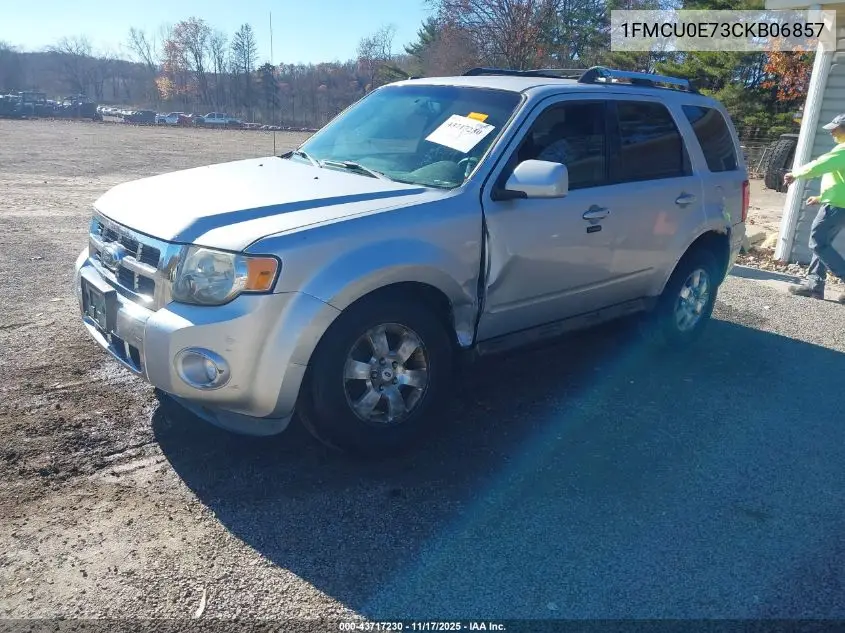 1FMCU0E73CKB06857 2012 Ford Escape Limited