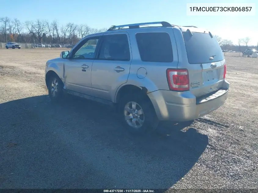 1FMCU0E73CKB06857 2012 Ford Escape Limited