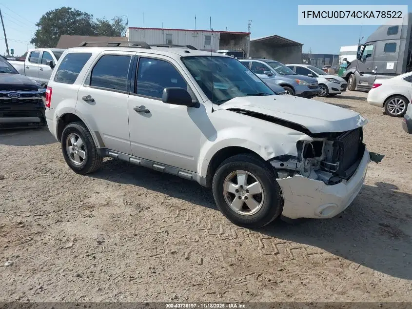 1FMCU0D74CKA78522 2012 Ford Escape Xlt