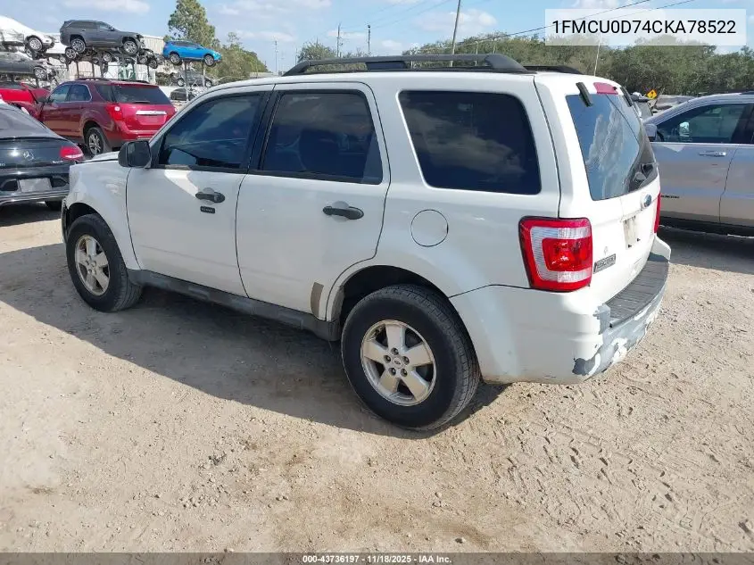 1FMCU0D74CKA78522 2012 Ford Escape Xlt