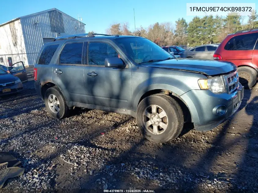 1FMCU9E74CKB98372 2012 Ford Escape Limited