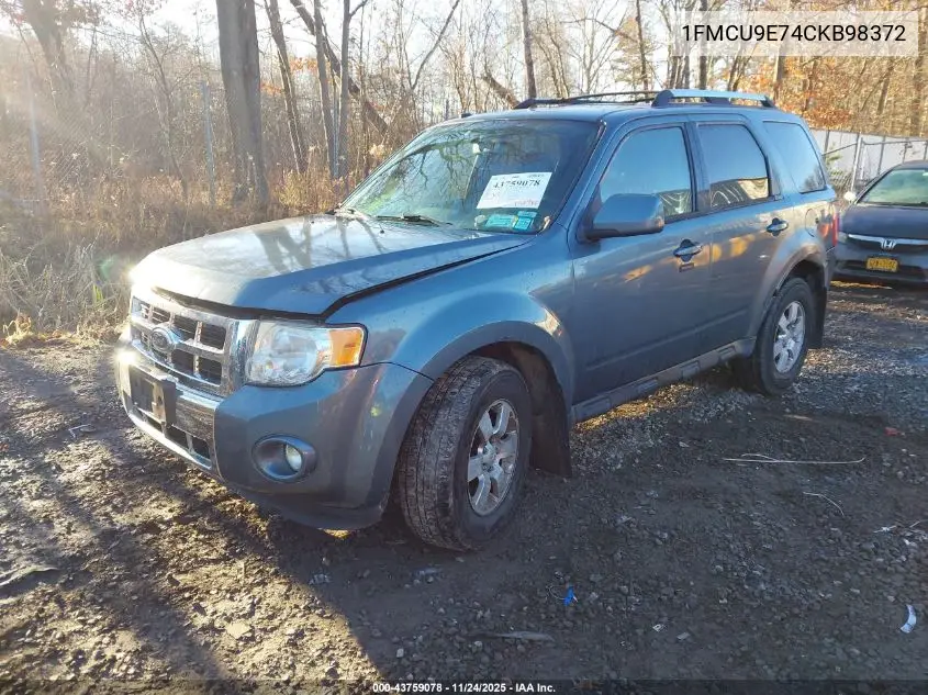 1FMCU9E74CKB98372 2012 Ford Escape Limited
